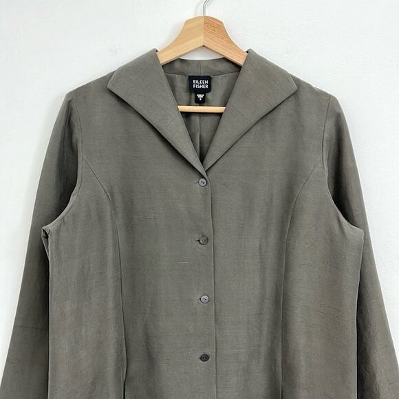 Eileen Fisher 100% Silk Long-Line Lightweight Blazer Jacket Artsy Neutral Small - Picture 3 of 11
